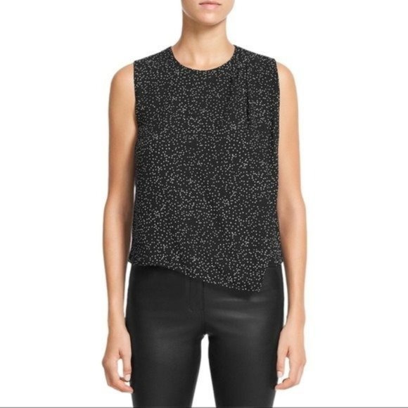 THEORY Printed Asymmetric Silk Top - Size P - NWT Black - Picture 1 of 4